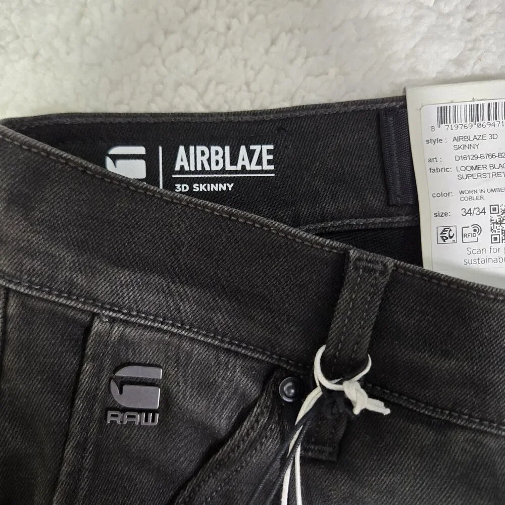 G-Star Raw Denim Jeans Airblaze 3D Skinny Worn In Umber Cobler Mens 34x34
